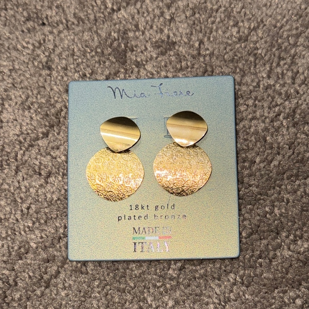 Mia Fiore 18Kt Gold Plated Bronze Textured Drop Earrings – Made in Italy